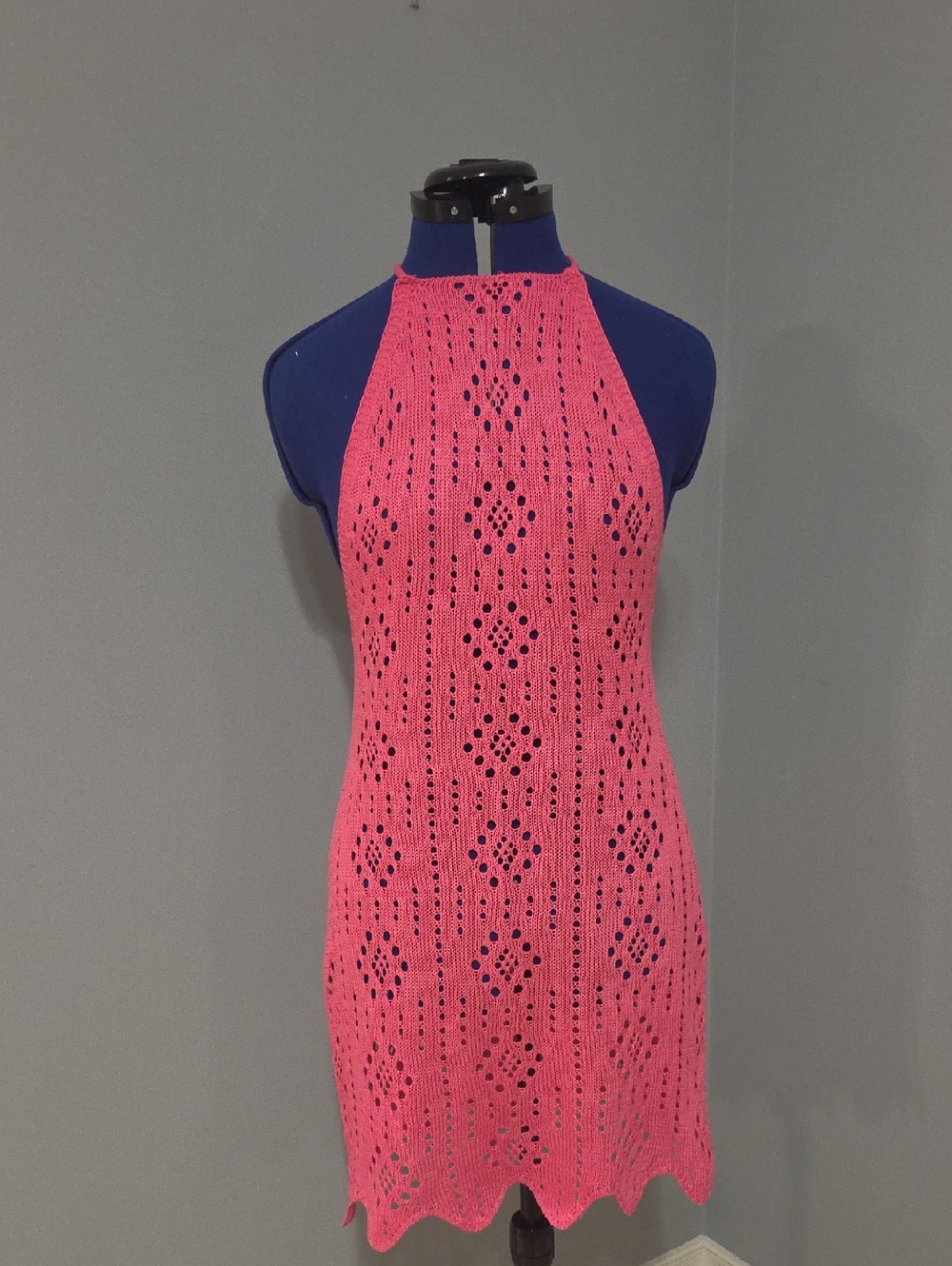 Women's Pink Crochet Halter Swim Coverup